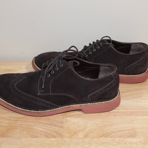4b   NICE MENS COLE HAAN WINGTIP SHOES - BROWN SUEDE - 9 1/2 M - Picture 3 of 7